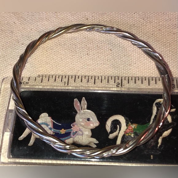Vintage Handcrafted Nickel Silver Twist Bangle Bracelet fits up to 8” wrist - Picture 5 of 7